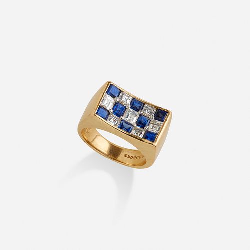 Oscar Heyman, Diamond and sapphire checkerboard ring