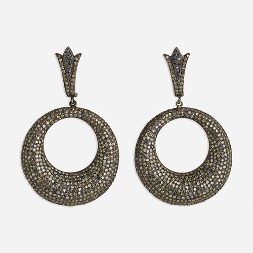 Diamond drop hoop earrings