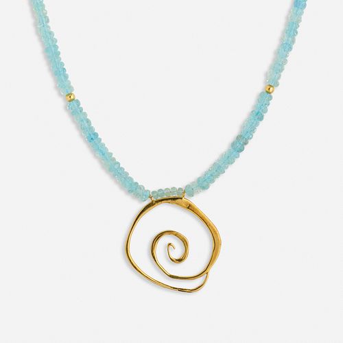 Modernist aquamarine bead pendant necklace