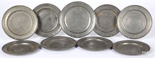 Nine American pewter plates