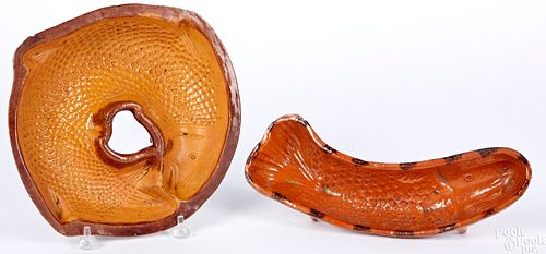 Two redware fish molds