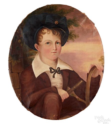 Oil on canvas portrait of a boy with hoop
