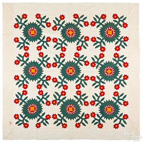 Pennsylvania red, green and yellow appliqué quilt