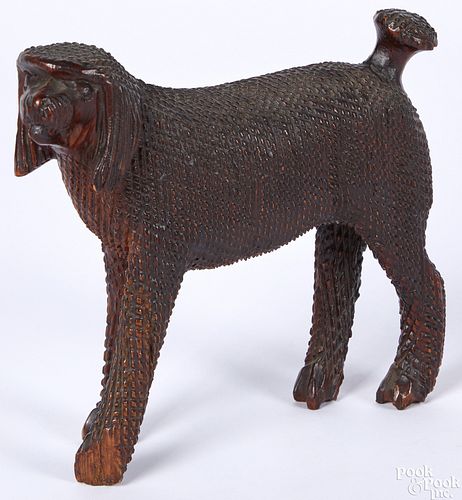Carved pine dog, attributed to Aaron Mountz