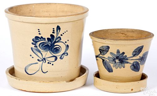 Two Pennsylvania stoneware flowerpots