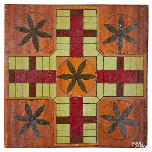 Painted Parcheesi and checkers gameboard