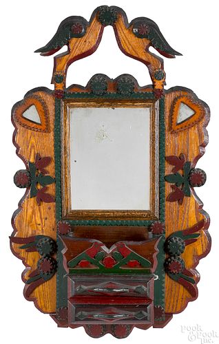 Painted tramp art mirrored comb case