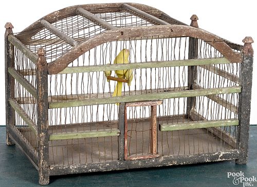 Painted wood and wire birdcage