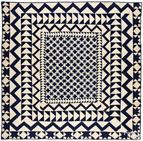 Large Pennsylvania blue and white pieced quilt