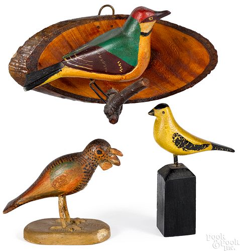Three Pennsylvania carved and painted birds