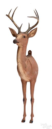Carved and painted deer torso mount with antlers