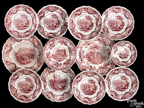 Twelve Historical Red Staffordshire plates