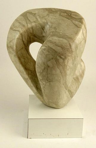 Mid Century Carved Stone Abstract Sculpture on Formica and Wood Base