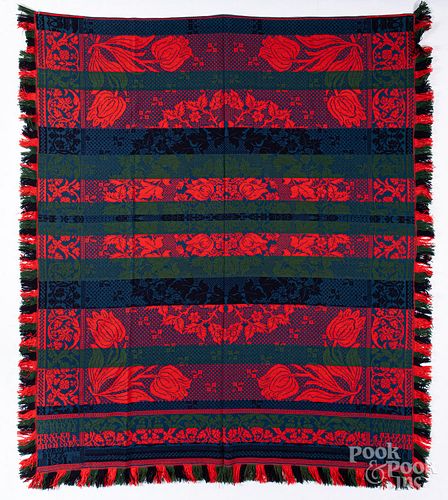 Pennsylvania red, blue and green Jacquard coverle