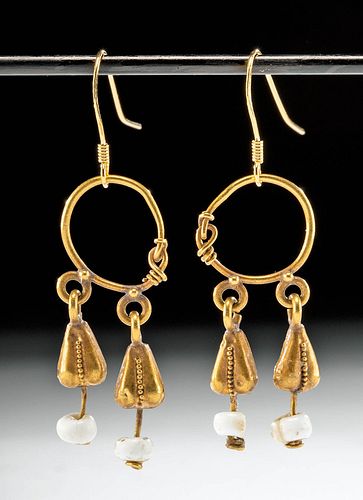 Roman 21K Gold Earrings w/ Glass Beads (pr)