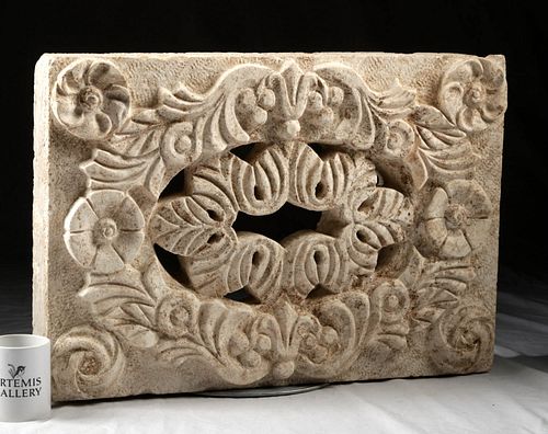 Byzantine Limestone Relief Panel Botanical Design