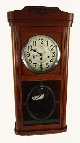 Arts and Crafts Mission Carved Wood Regulator Wall Clock