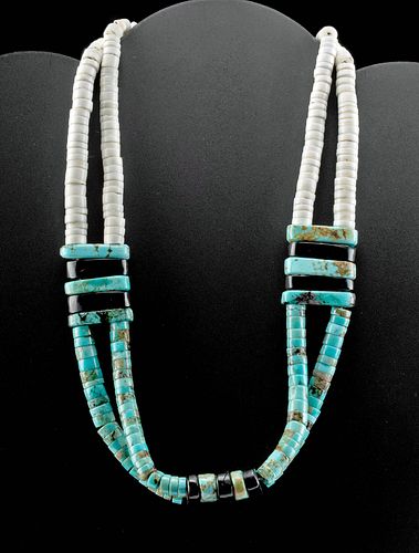 20th C. Native American Turquoise & Onyx Necklace