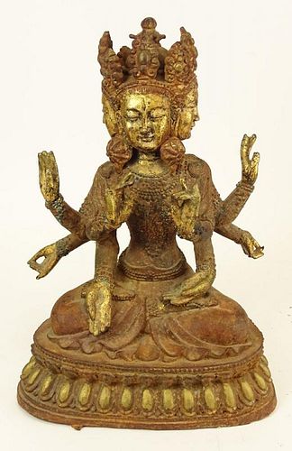 Vintage Indian Gilded Sand Cast Bronze depicting "Victorious Ushnisha"