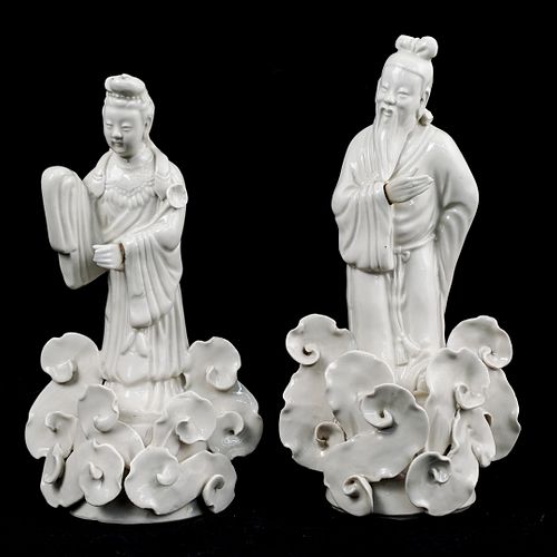 Pair Chinese Blanc De Chine Figurines