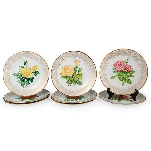 (8 Pc) Boehm Porcelain Floral Plate SetÂ