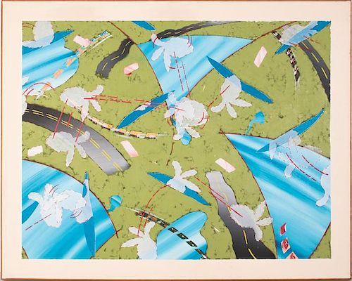 Ken Nevadomi (20th Century) Indians Visit the Landscape II, Oil on canvas,