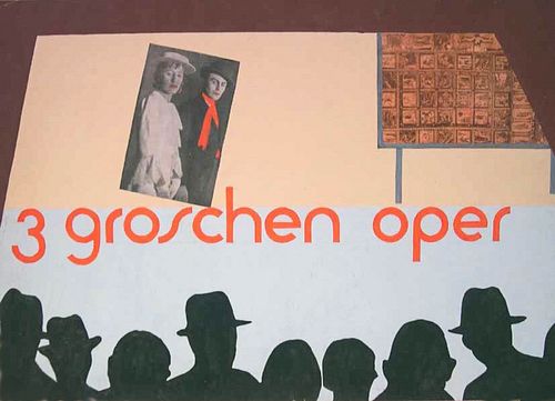 Anonimo<br><br>3 groschen Oper [The three-penny opera] (s.d. But ca. 1930), 40.3x57.5 cm., Collage and original tempera in color on cardboard
