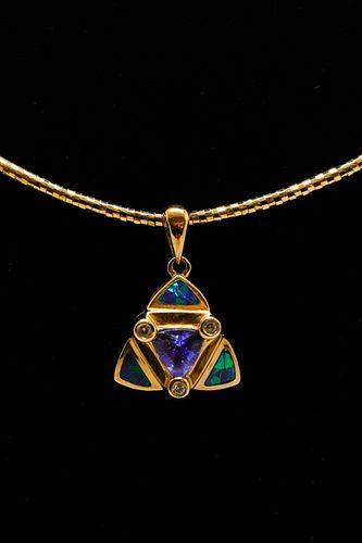 14K Yellow Gold Tanzanite & Diamond Opal Necklace