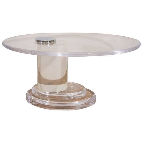 Lion in Frost Modern Lucite Oval Swivel Top Table