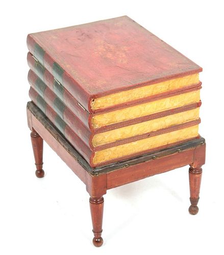 Trompe L'Oeil Leather Stacked Book Box on Stand