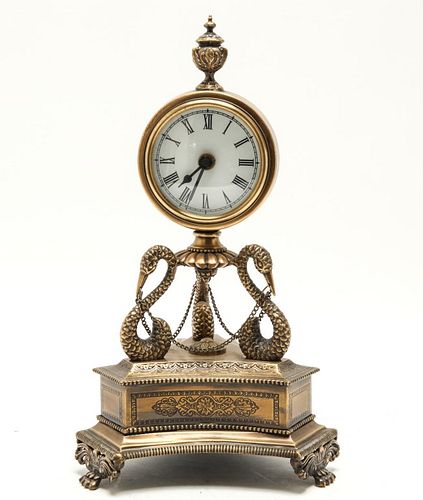 Empire Manner Swan Motif Brass Clock