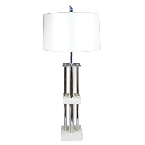 Modern Chrome & Lucite Column Table Lamp