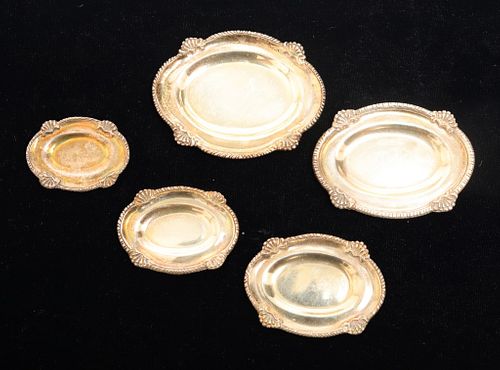 Miniature Sterling Silver Graduated Oval Trays, 5