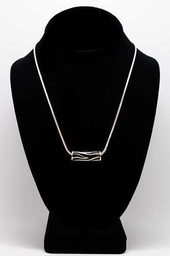 Modern Silver & Black Enamel Pendant Necklace