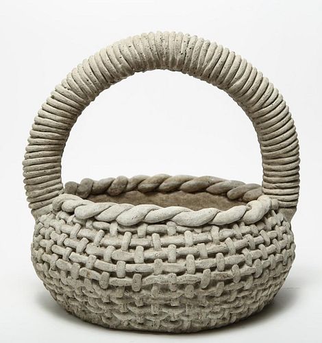 Large Cast Stone Woven Basket Planter