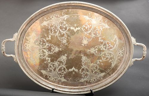 Large English Silver-Plate Serving Tray, ca. 1900