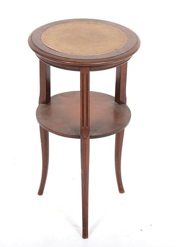Regency Manner Leather Top Two-Tier Side Table
