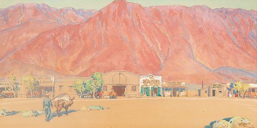 Maynard Dixon (1875-1946); Town and Cliffs (1926)