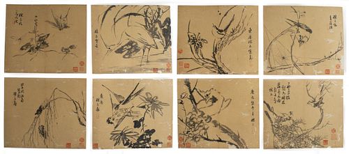 Set of 8 Album Paintings, Attributed to Lin Liang