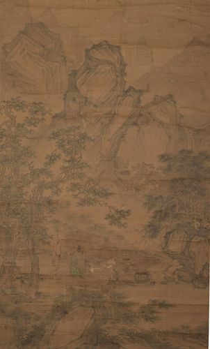 Chinese Scholar & Waterfall Painting, Zhao Shiqian
