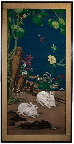 Chinese Painting of Rabbits and Birds, 18th Century