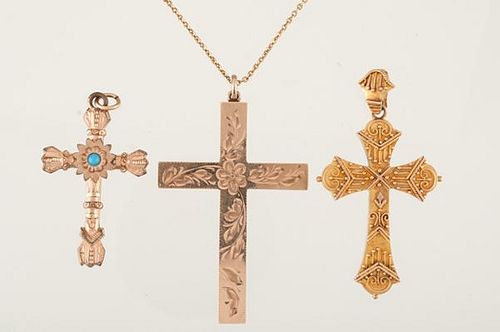 A Trio of Vintage Cross Pendants 