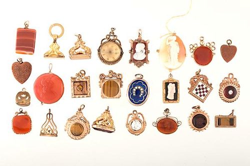 A Large Collection of Vintage Pendants, Fobs and Brooches 