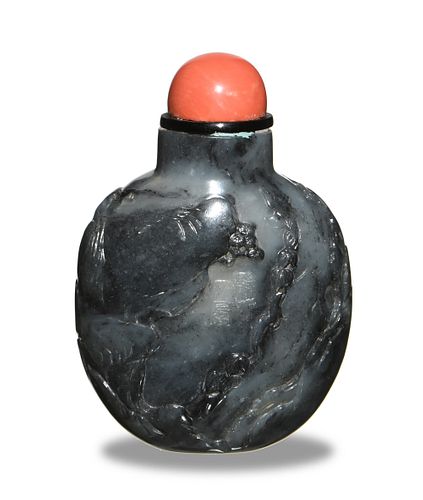 Chinese Carved Grey Jade Snuff Bottle, 18th Century