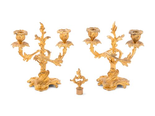 A Pair of Louis XV Style Gilt Bronze Two-Light Candelabra