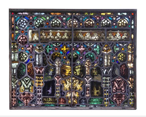 A French Stained Glass and Metal Window Panel