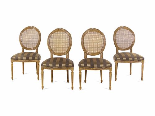 A Set of Four Louis XVI Style Caned Side Chairs