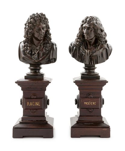A Pair of French Bronze Busts of Racine and Moliere