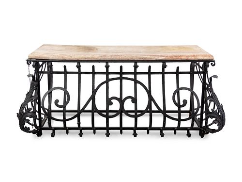 A French Wrought Iron and Marble-Top Bombe Console Table