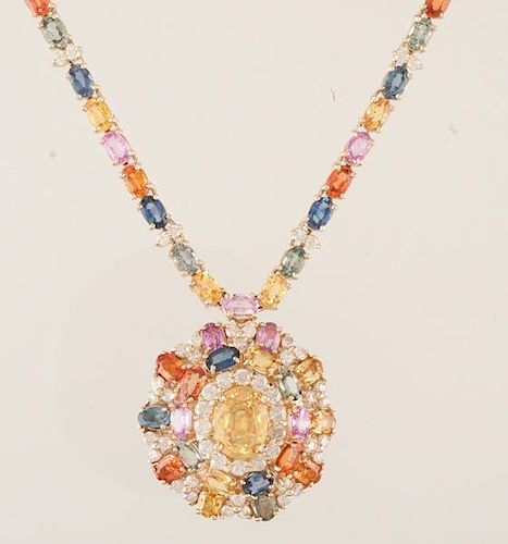 AIG Certified Sapphire and Diamond Necklace 